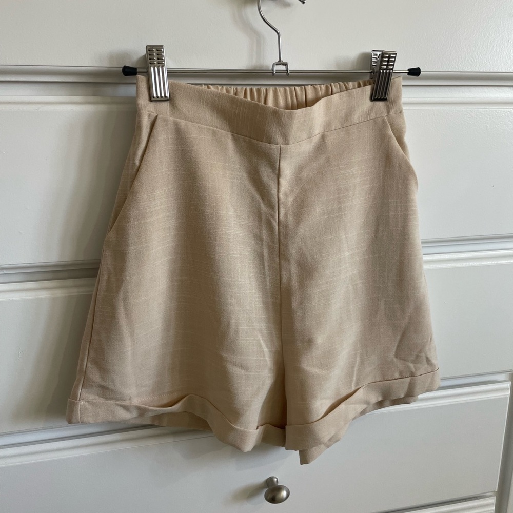 Princess Polly Cream High Waist Shorts